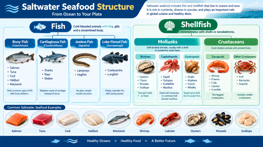 Saltwater Seafood Structure: Fish, Mollusks & Crustaceans